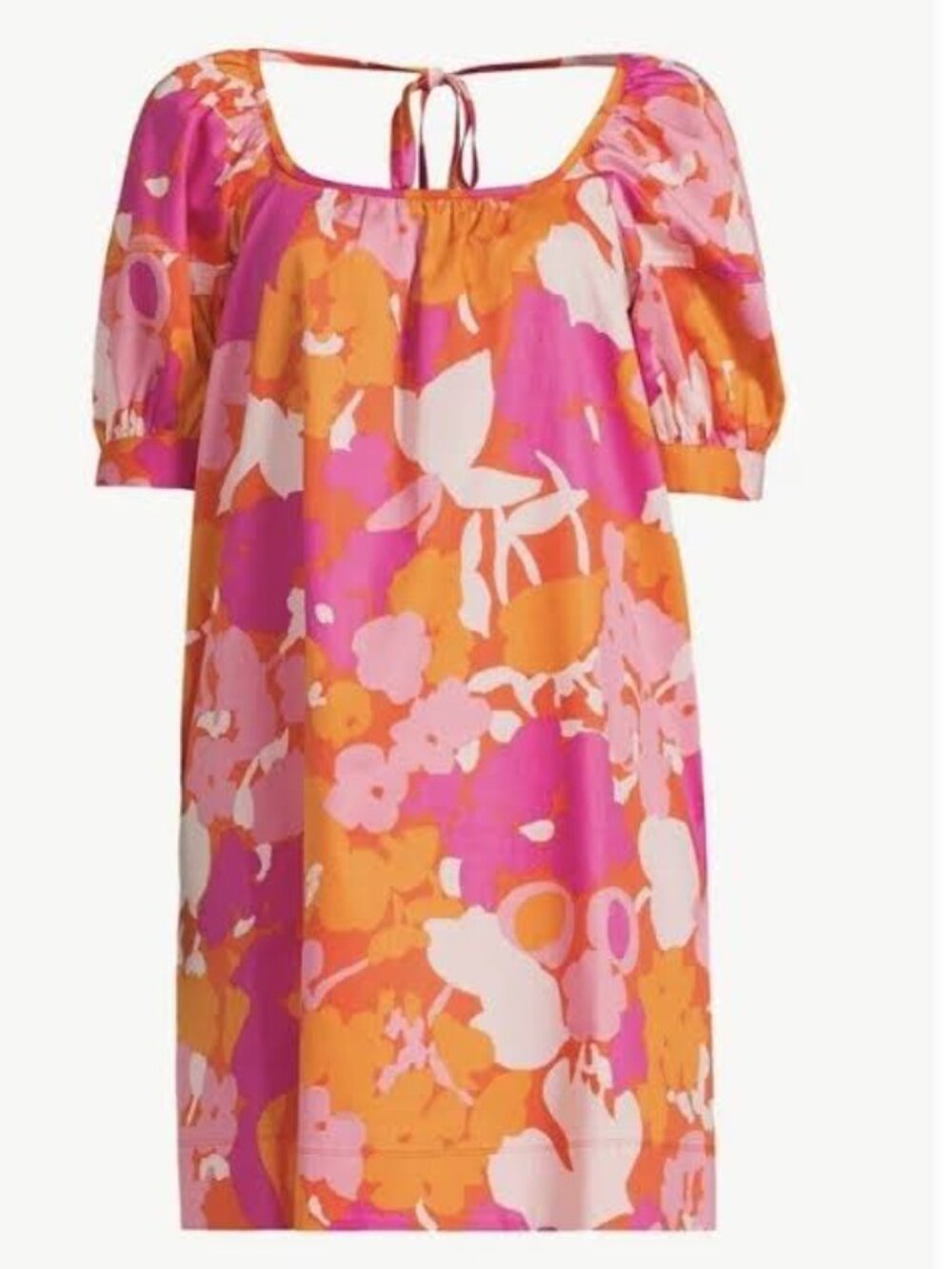 Free Assembly Pink/Oranhe Floral Puff Sleeve Open Back Mini Dress - XL